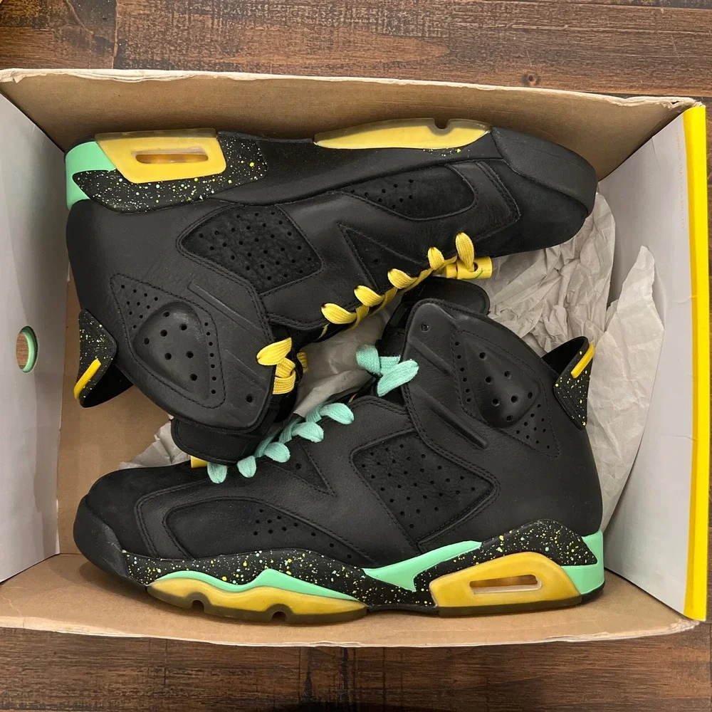 Men's Size 10 Air Jordan 6 Retro Brazil Pack Black Yellow Green